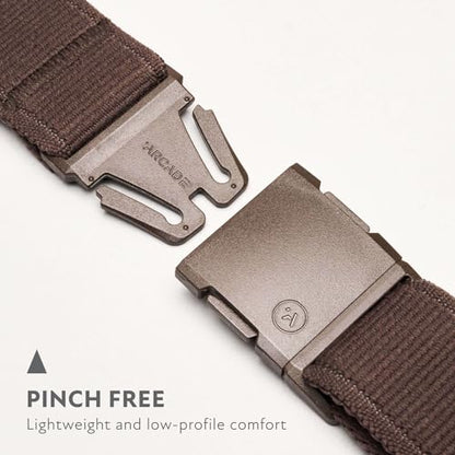 Arcade Belts A2 Unisex Adventure Belt: Heavy Duty Stretch, Metal Free Buckle - color: Atlas - Med Brown, size: Standard (Up to 40"); 1.5" Wide