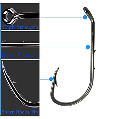Baitholder Fishing Hooks 100pcs/ Pack Barbed Shank Down Eye Fishing Offset Hooks(8#-6/0) - size: 5/0-100PCS