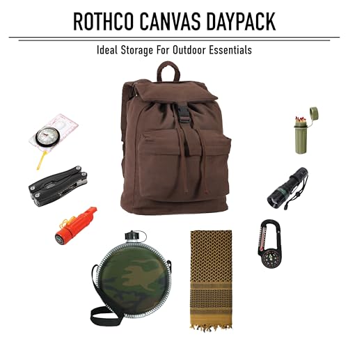 Rothco Canvas Daypack – Heavy-Duty Cotton Canvas Backpack for Hiking, Camping, Traveling, and Daily Use – 34L Capacity - color: Black