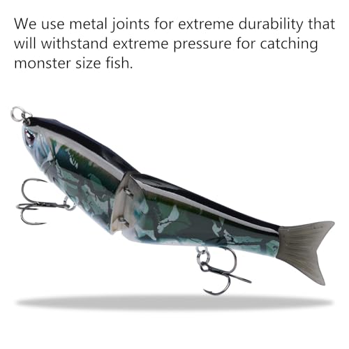 Bassdash SwimShad Glide Baits Jointed Swimbait Bass Pike Salmon Trout Muskie Fishing Lure - color: Black Camo, size: 7in/2.2oz