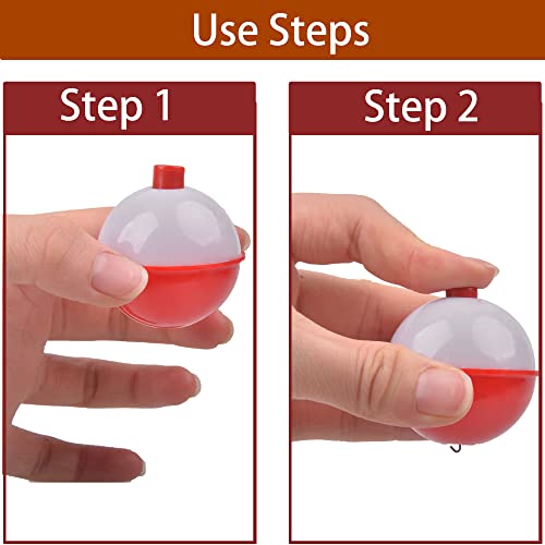 Fishing Bobbers Hard ABS Bobbers Snap-on Fishing Floats Push Button Round Buoy Float Bobbers for Crappie Panfish Walleyes Red and White 0.75"/1"/1.25"/1.5"/1.75"/2"/2.5" - size: 1.25inch - 20pcs