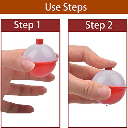 Fishing Bobbers Hard ABS Bobbers Snap-on Fishing Floats Push Button Round Buoy Float Bobbers for Crappie Panfish Walleyes Red and White 0.75"/1"/1.25"/1.5"/1.75"/2"/2.5" - size: 1.25inch - 20pcs