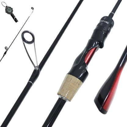 Ultralight Fishing Rod 6’0” UL, 2-Piece Spinning & Casting Rod, Carbon Graphite Lightweight Blank, Sensitive Fast Action Trout Rod, Black Fishing Pole with Red Triangle EVA Handle - color: Black-SPIN-5'6"