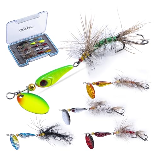 Goture Trout Lures Fishing Spinners,Rooster Bait Tail Bass Fishing Lures with Brass Spinner Blade Fish-Shaped Jig Heads for Freshwater Saltwater,Salmon Steelhead Trout Spinner Bait with Tackle Box - color: A:5pcs Trout Spinners