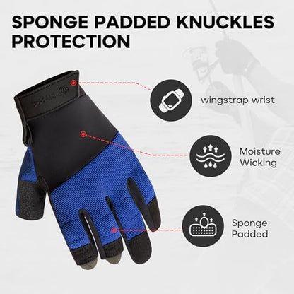 FitsT4 Sports Sailing Gloves Padded Palm Glove 3 Finger Water Resistant Moisture Wicking - color: blue, size: XX-Large