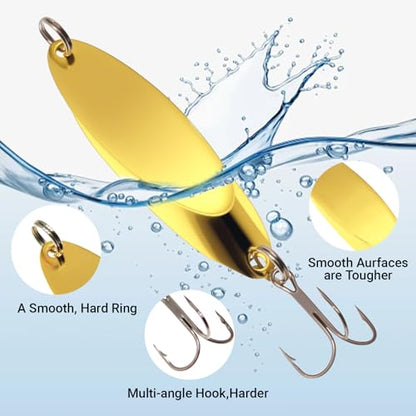 Fishing Lures Fishing Spoons, 5pcs/25pcs/30pcs/50pcs Trout Lures Bass Lures Hard Metal Spinner Baits for Salmon Bass Trout - color: Gold and Silver-50pcs