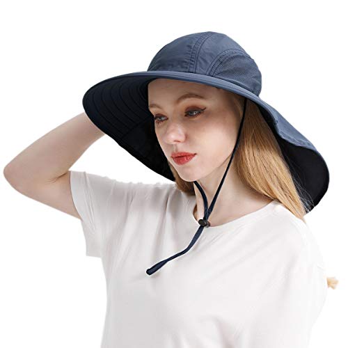 Wide Brim Sun Hat for Men Women,Outdoor UPF 50+ Sun Protection Safari Cap Packable Sun Hat Fishing Hat with Neck Flap