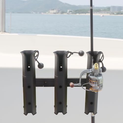 VTurboWay 3-Tube Adjustable Fishing Rod Holder, Removable Pole inserter, Self-Adhesive for Fishing Box Cooler, Drilling installation for Boat Yacht Kayak Fishing, Spinning Plastic, Black