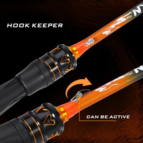 Sougayilang IM6 Graphite Fishing Rod – 2-Piece Casting & Spinning Rod, Stainless Steel Guides with Zirconium Rings, EVA & SuperPolymer Split Handle,Hook Keeper for Bass Walleye Pike - color: Spin, size: 7ft