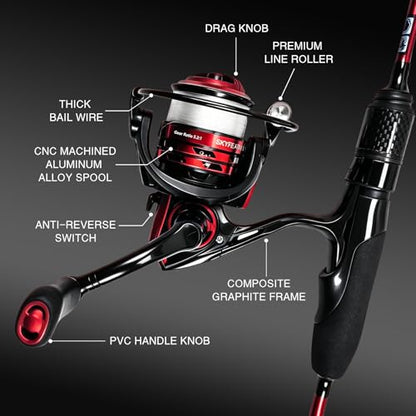 Eupheng Aerospin Ultralight Spinning Rod and Reel Combo | Fast action 6ft travel setup; Fits 2/3/4/5/6lb; High modulus graphite; 9+1 BB 20lb drag reel with ceramic guides - style: 6'6'' Rod&reel