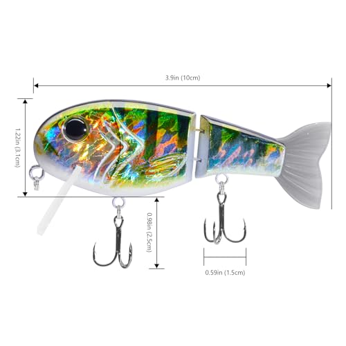 BASSROCK Topwater Fishing Lures for Bass Pike Salmon Floating Swimbait Jointed Crankbait Freshwater Saltwater 4.9in/1.76oz RK1001 - color: Natural Bluegill, size: 3.9in/1.04oz