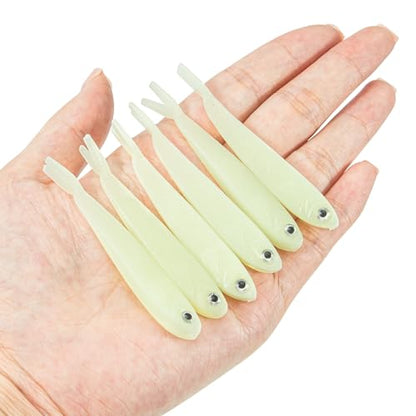 Syosisny 50 PCS Luminous Plastic Soft Fishing Lure, Lifelike Forked Tail Minnow, Luminous Fishing Baits Tackle for Saltwater and Freshwater Bass, Crappie, Walleye, or Trout Lures