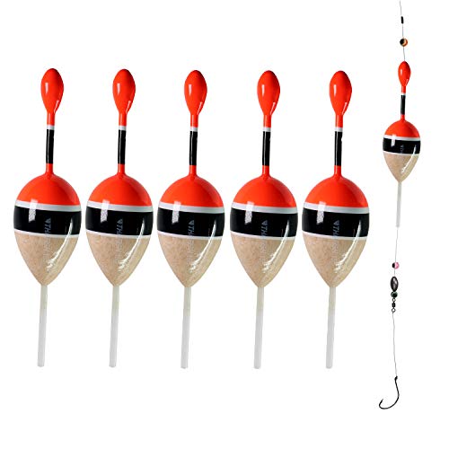 THKFISH Fishing Floats Bobbers Slide Floats Balsa Fishing Bobber Slip Bobbers for Crappie Panfish Trout Bass (1/2oz 2"x5.28") (1/6 1.6"x4.8") 5Pcs - color: Wood and Red, size: 1/2 oz 2"x5.28" - 5Pcs