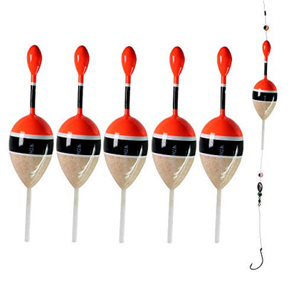 THKFISH Fishing Floats Bobbers Slide Floats Balsa Fishing Bobber Slip Bobbers for Crappie Panfish Trout Bass (1/2oz 2"x5.28") (1/6 1.6"x4.8") 5Pcs - color: Wood and Red, size: 1/2 oz 2"x5.28" - 5Pcs