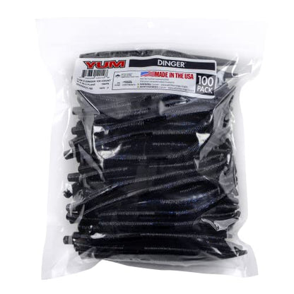 YUM Dinger Classic Worm All-Purpose Soft Plastic Bass Fishing Lure 100 Pack, 5 Inch - color: Black Blue Flake, size: 5"