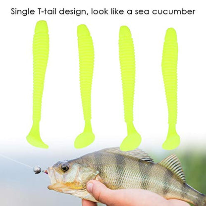 Tbest 50 Pcs 5cm Soft Fishing Lures, Plastic Fishing Bait T-Tail Grub Worm Baits Fish Tackle Accessory 9 Colors - color: Yellow