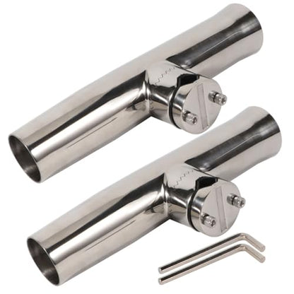 2PCS Stainless Tournament Style Clamp on Fishing Rod Holder for Rails, Rail Mount Rod Holder