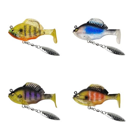 Paddle Tail Swimbaits Fishing Lures, Pre-Rigged Soft Bait with Spinner Blades & 3D Eyes, Weedless Hidden Hook for Bass Trout, Freshwater Saltwater Gear - color: C