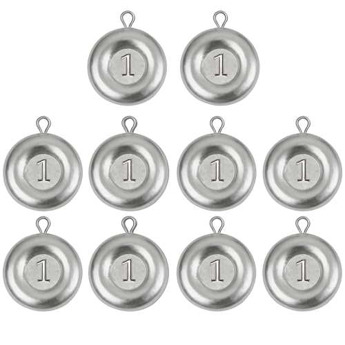 Disc Sinkers Fishing Weights, Coin Sinkers Saltwater Surf Fishing Weights for Bottom Drifting Trolling - size: 1oz-10pcs