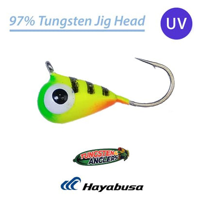 Tungsten 4 Anglers-97% Pure Tungsten Ice Fishing Jigs 5mm 1/16oz #12|Tear Drop Fishing Lures for Perch, Sunfish, Blue Gill, Lake Herring, White Fish, Walleye, 5-Pack - color: Fire Tiger