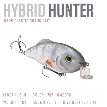 Strike King Hybrid Hunter Shallow Jr. Fishing Lure, Shallow Diving Crankbait, 90-Degree Bill, 3D Eyes, Loud Rattle, Dives 1 to 3-Feet,Size 4 & 6 Treble Hooks - color: Smooth, size: 1 oz