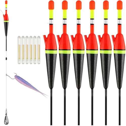 Dovesun Light Up Bobbers Night Fishing Slip Bobbers for Fishing Bobbers Floats Pcs with Glow Sticks Pcs for Catfish Crappie 6PCS - size: 1/6oz-5g-6PCS