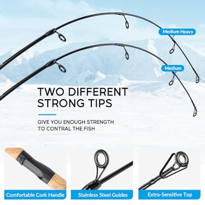 QualyQualy Ice Fishing Rod and Reel Combo 24 inch M/ML Inline Ice Fishing Combos 2 Different Tips for Walleye Perch Panfish and Trout - color: 28'' M/ML-Left