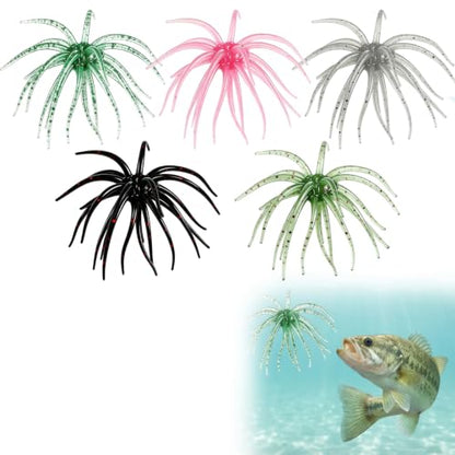 Floating Sea Urchin Soft Lure,3.54" Tentacle Creature Lure,TPR Swimbait with Reflective Stars,Dice Bait for Bass Fishing Drop Shot, Wacky Rig/Neko Rig and Finesse, Slow Sinking (5Pcs)