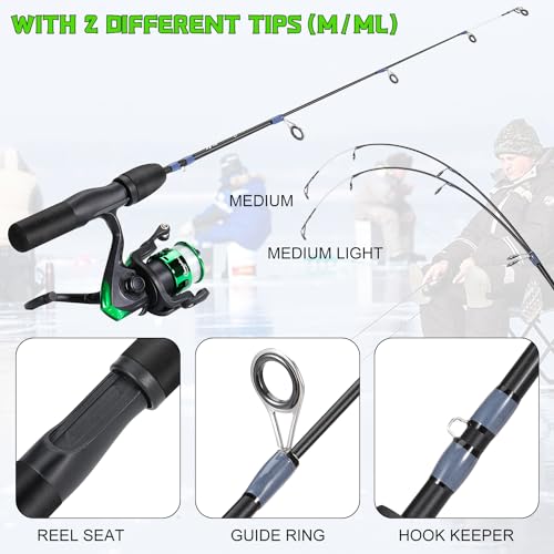Sougayilang Ice Fishing Rod and Reel Set, Ice Fishing Includes Ice Jigs, Lures, and Essential Tackle,27" Medium/Light Power Ice Spinning Rod,EVA Foam Grip Handle - color: F-spinning ice combo-MYMXE, size: 26"