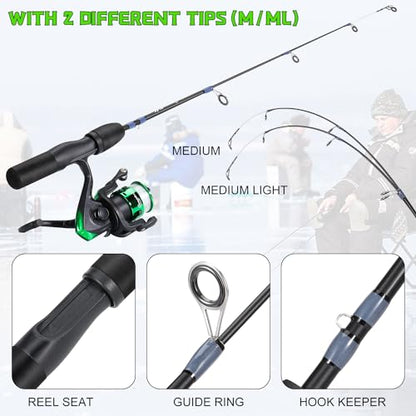 Sougayilang Ice Fishing Rod and Reel Set, Ice Fishing Includes Ice Jigs, Lures, and Essential Tackle,27" Medium/Light Power Ice Spinning Rod,EVA Foam Grip Handle - color: F-spinning ice combo-MYMXE, size: 26"