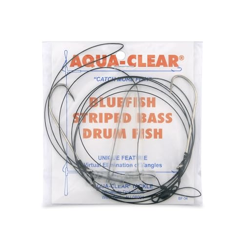 Aqua-Clear Hi-Lo Bluefish Wire Rig 3/0 Hooks, Bluefish Striped Bass Drum Rig, 45 lb Surflon Black Wire Leader, Saltwater Surf Fishing Tackle