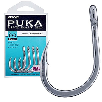 BKK PUKA Livebait HD Hook | 5X | Saltwater Ultra-Antirust Coating | Hand Ground Point | Forged Shank - size: 10/0#