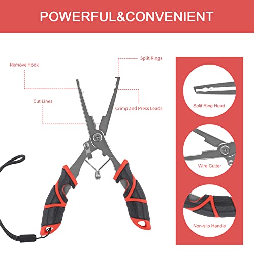 Fishing Tool Kit - 8pc Including Fillet Knife, Scissors, Pliers, Measuring Ruler, Anti-Lost Lanyard, Waterproof Storage Bag