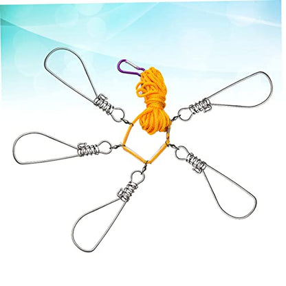 INOOMP 5 Kayak Fishing Accessories Fishing Stringer Live Fish Buckle Lock 5 Snaps Live Fish Buckle Fish Stringer Kit Nylon Ropes 5 Snaps Fishing Lock Fishing Supplies Stainless Steel