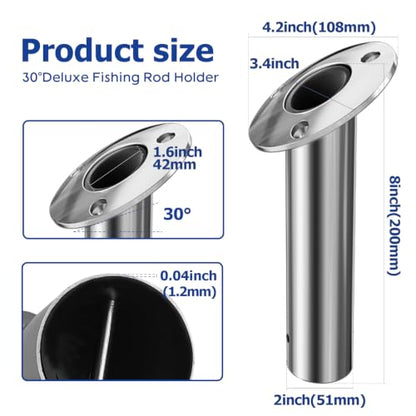 Fishing Rod Holder 2 Pack, 316 Stainless Steel 15/30/90 Degree Rod Holders for Fishing Boat, Flush Mount with Cap, Heavy Duty
