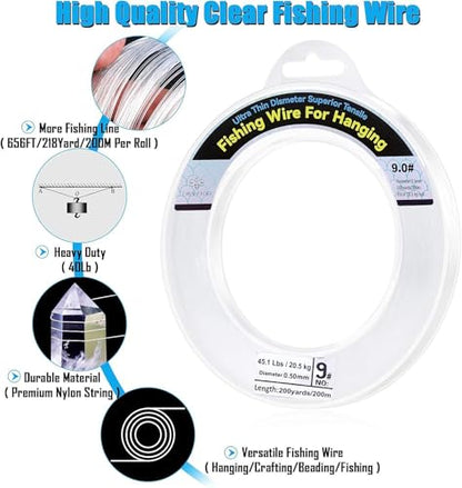Clear Fishing Wire, Monofilament Fishing Line, Clear String for Hanging, Invisible Strong Wire Nylon Thread for Hanging Balloon Garland Picture Decorations - size: 0.5mm/656ft/29lb