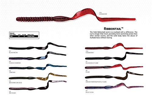 YUM Ribbontail Worm Curly-Tail Swim-Bait Bass Fishing Lure - color: Red Shad
