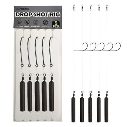 Eupheng Drop Shot Rigs for Bass Fishing, Ready Rig Kit with Barrel Swivel Drop Shot Weights Leader Line and Hook, Multiple Specifications Available - size: #2/0 Hook- 1/4 oz Weight-Qty 5