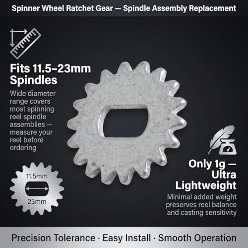 Spinner Wheel Ratchet Gear for Fishing Reels – Metal Replacement Part for Spindle Assembly, Left/Right Hand Swap Design, 11.5–23 mm Diameters, 1 g Lightweight, Pack of 1 - size: 1