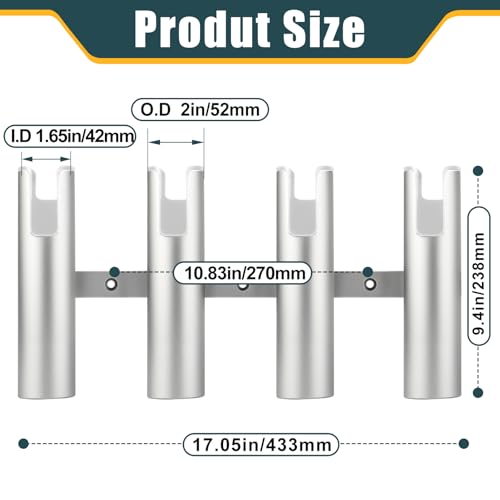 Aluminum Fishing Boat Rod Holder, 3/4 Link Tube Rod Rack, Marine Grade Aluminum Rod Mount for Boats & Yachts, Silver - color: Silver 4 Tube White inner