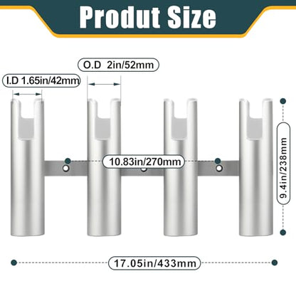 Aluminum Fishing Boat Rod Holder, 3/4 Link Tube Rod Rack, Marine Grade Aluminum Rod Mount for Boats & Yachts, Silver - color: Silver 4 Tube White inner