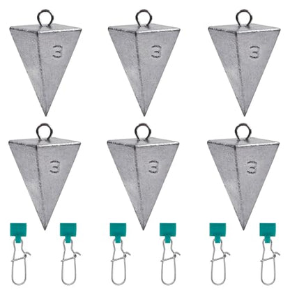 SIWIRIOM Pyramid Sinkers for Surf & Saltwater 6 Pack Fishing Weights Lead Sinkers with Slider Universal Connectors, Fishing Weights Assortment Kits Fishing Gear Tackle 1oz 2oz 3oz - size: 3oz-6pcs