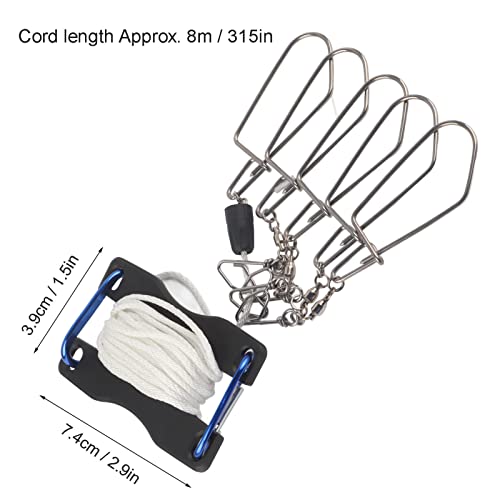 Live Fish Lock, Stainless Steel Buckle, 8m Wear Resistant Nylon Rope, Professional Gear Accessories for Big Catch, Quick Release Stringer for Kayak Fishing Gear - color: Black