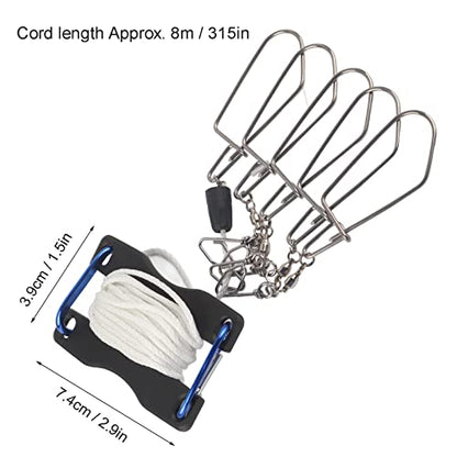 Live Fish Lock, Stainless Steel Buckle, 8m Wear Resistant Nylon Rope, Professional Gear Accessories for Big Catch, Quick Release Stringer for Kayak Fishing Gear - color: Black