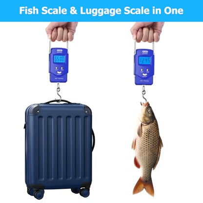 Dr.meter Fish Scale Luggage Scale Fishing Gear - 110lb Backlit LCD Display Digital Scale with Built-in Measuring Tape - Fishing Scale with 2 AAA Batteries, Pocket Size - Fishing Gifts for Men - color: Blue