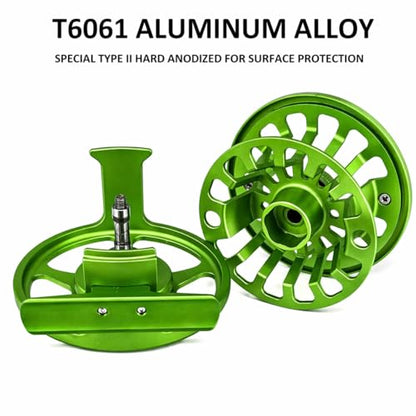 Aventik FLK Fly Fishing Reel Aluminum Trout 3/5, 5/7, 7/9wt Large Arbor Freshwater Fly Reel - size: 5/7wt, style: Green-with Line