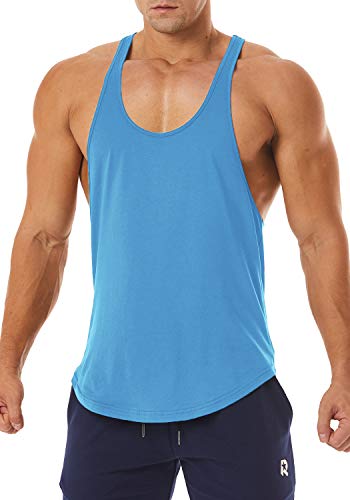 Men's Workout Quick Dry Soft Gym Bodybuilding Stringer Tank Tops - color: Sky Blue, size: Large