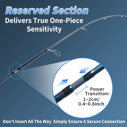 Travel Fishing Rod,6'0-8'0, 5 Piece Portable Spinning/Casting Rod, Carbon Fiber Graphite Fishing Pole, ML/M Fast Action, Anti-Tangle Guides, Solid Carbon Tip - size: C-Casting6'6''