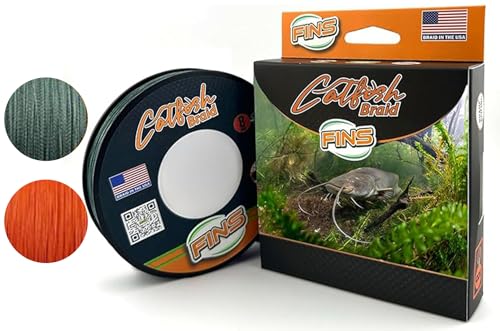 FINS Catfish Braided Fishing Line 8-Strand High Tenacity PE, Made in USA - color: Dark Green, size: 1500 Yards