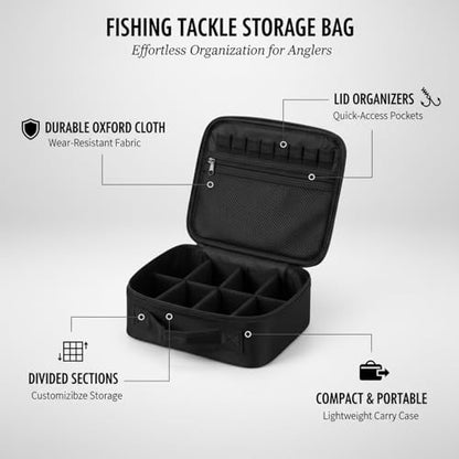 Oxford Cloth Fishing Tackle Bag with Dividers, Portable Lure & Hook Storage Case for Anglers, Black - size: 10.24 x 9.06 x 3.94 in